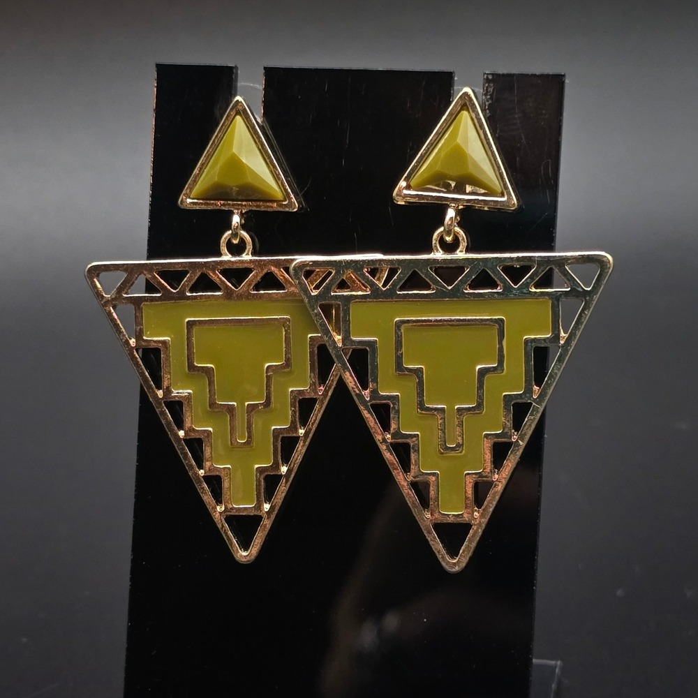 Pea Green Geometric Earrings Triangle Boho Southwest
